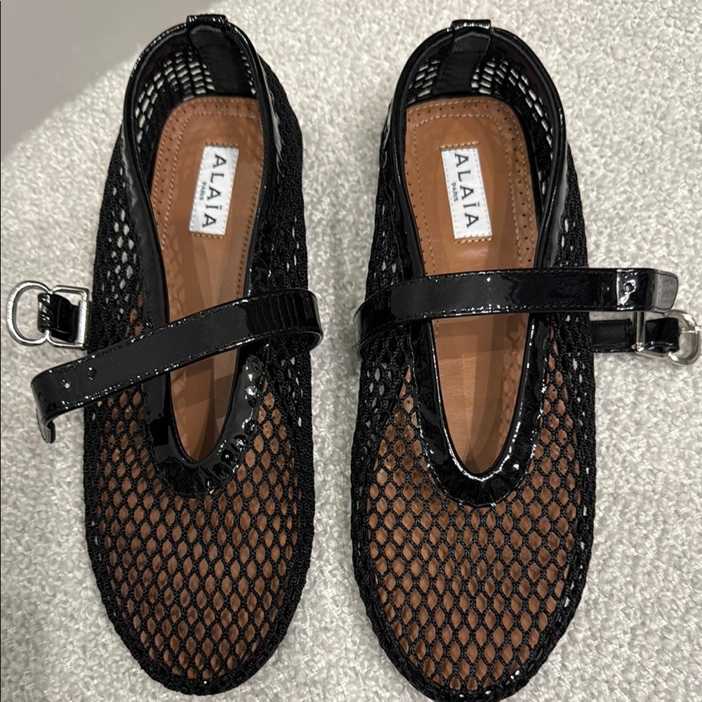 Alaia Black Mesh Flats with Mary Jane Strap - worn once